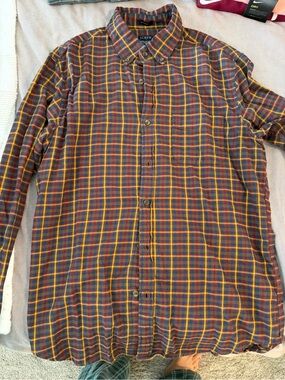 J. Crew Men’s Plaid Button-Down Shirt in Navy, Yellow and Orange